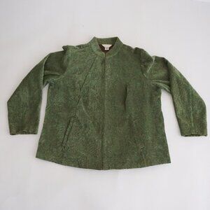 Vintage CJ Banks Green w Brown Embroidered Floral Tapestry Zip Up Jacket 1X